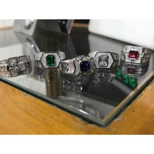 Colored Stone Silver Gents Ring