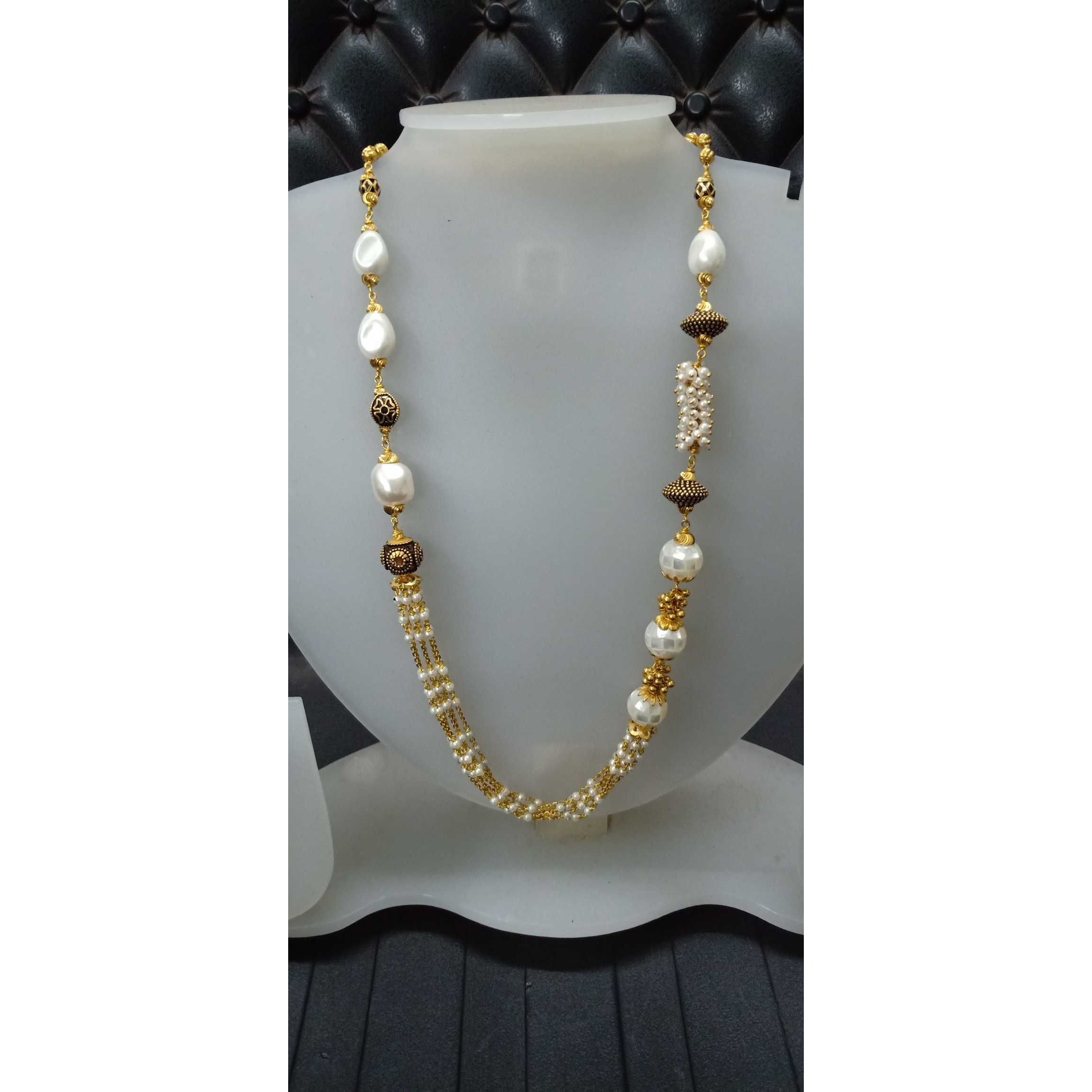 916 Gold Classic White Beaded Fancy Mala