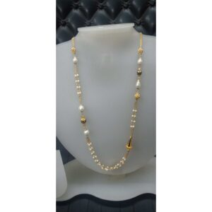916 Gold White Beaded Chain Mala
