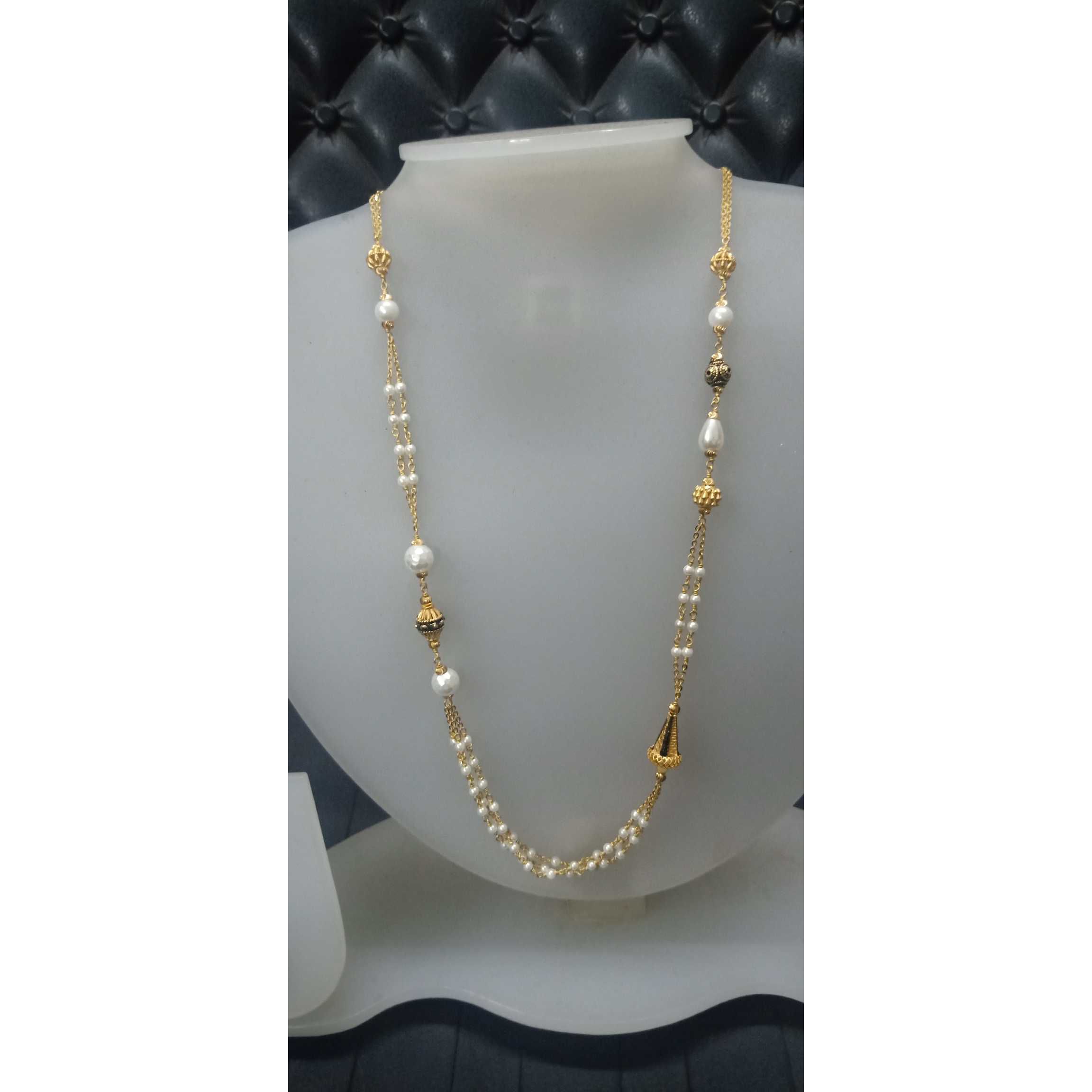916 Gold White Beaded Chain Mala