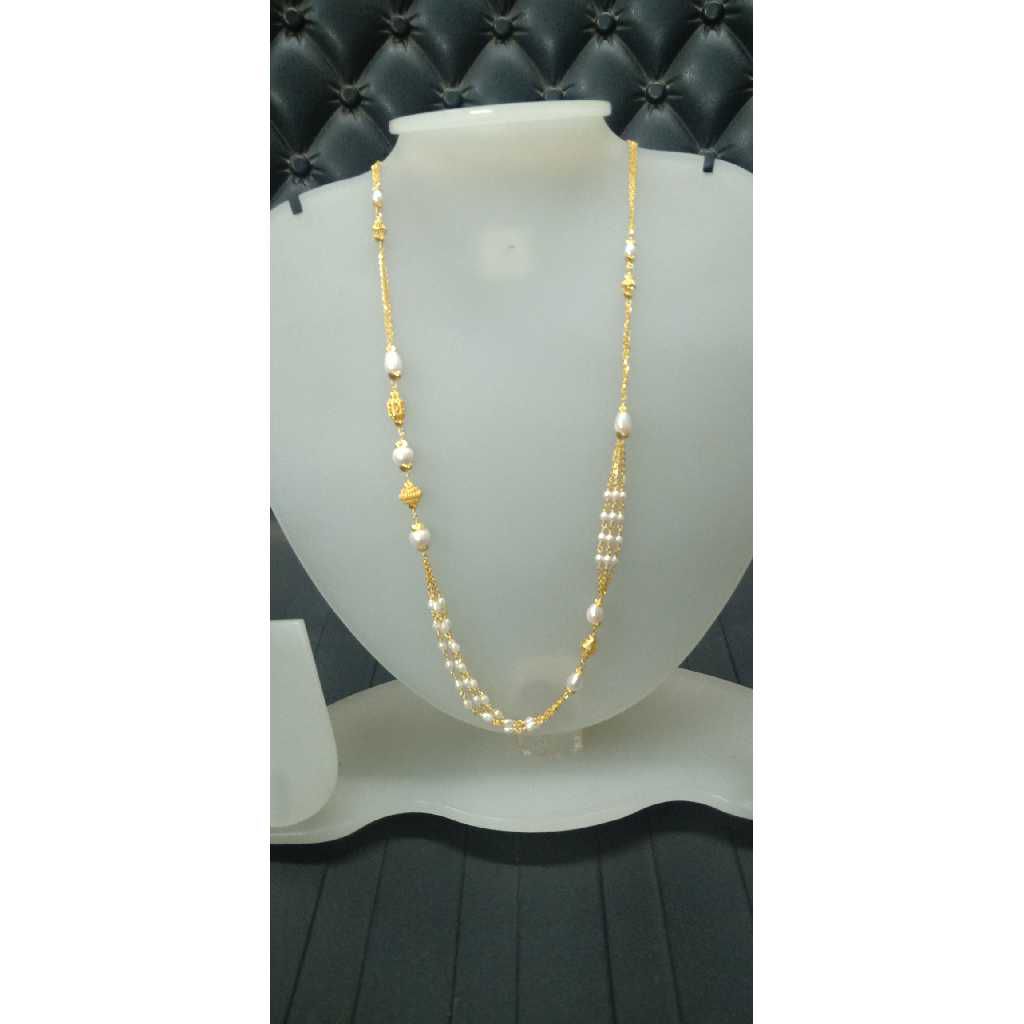 916 Gold White Bead Fancy Mala