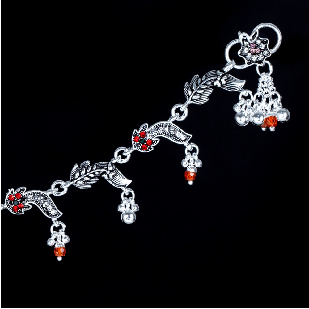 Silver Fancy Red Stone Payal