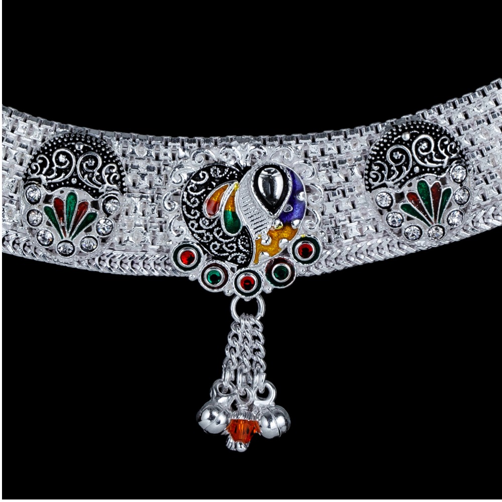 Silver Fancy Colorful Latkan Payal