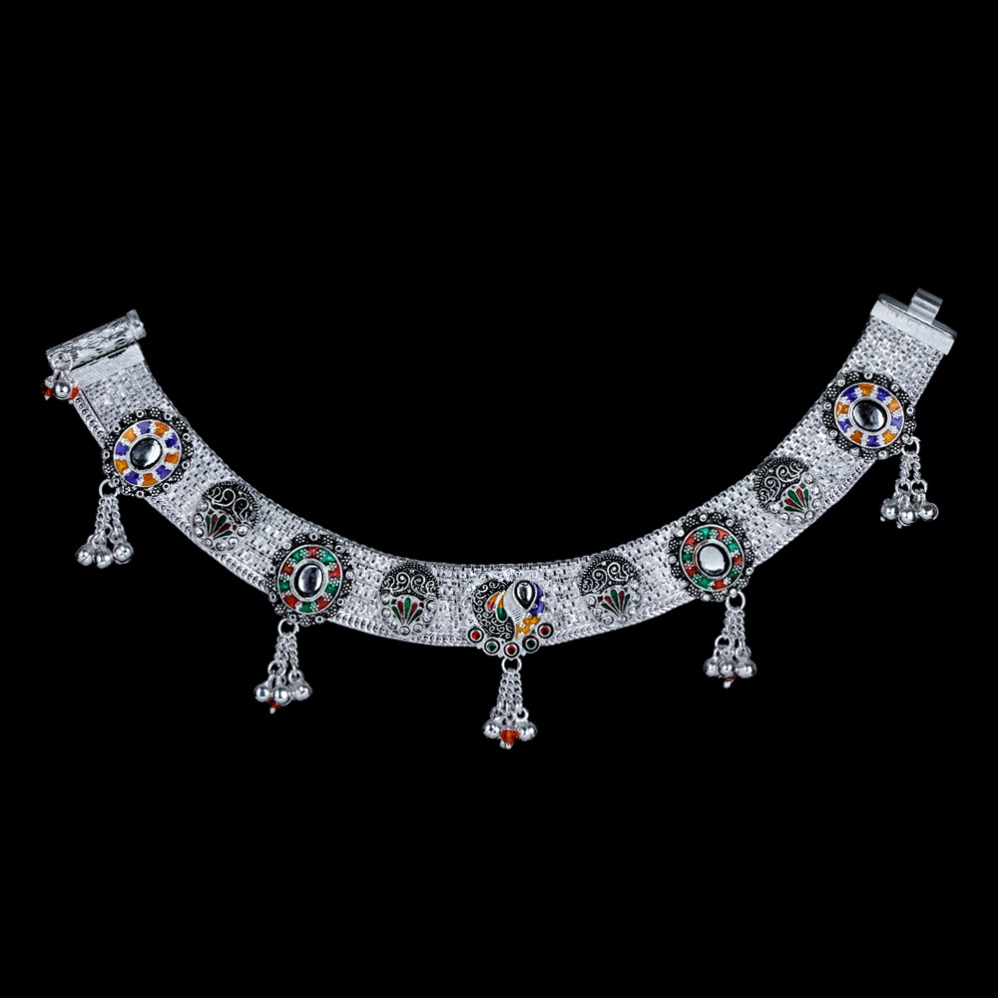 Silver Fancy Colorful Latkan Payal