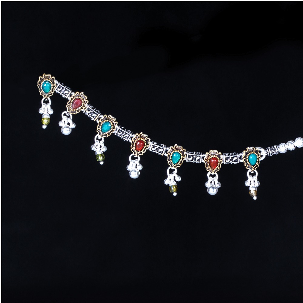 Silver Fancy Colourful Stone Payal