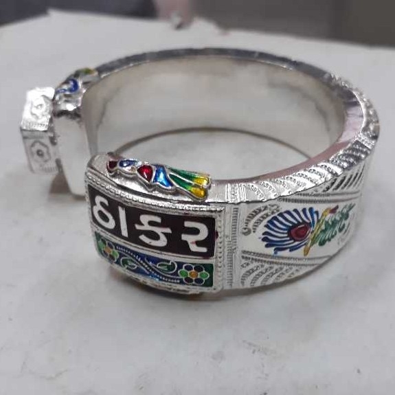 Silver Gents Indian Fancy Bharvadi Kada White