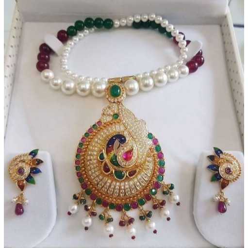 22KT Yellow Gold Ladies Indian Peacock Style Necklace Set