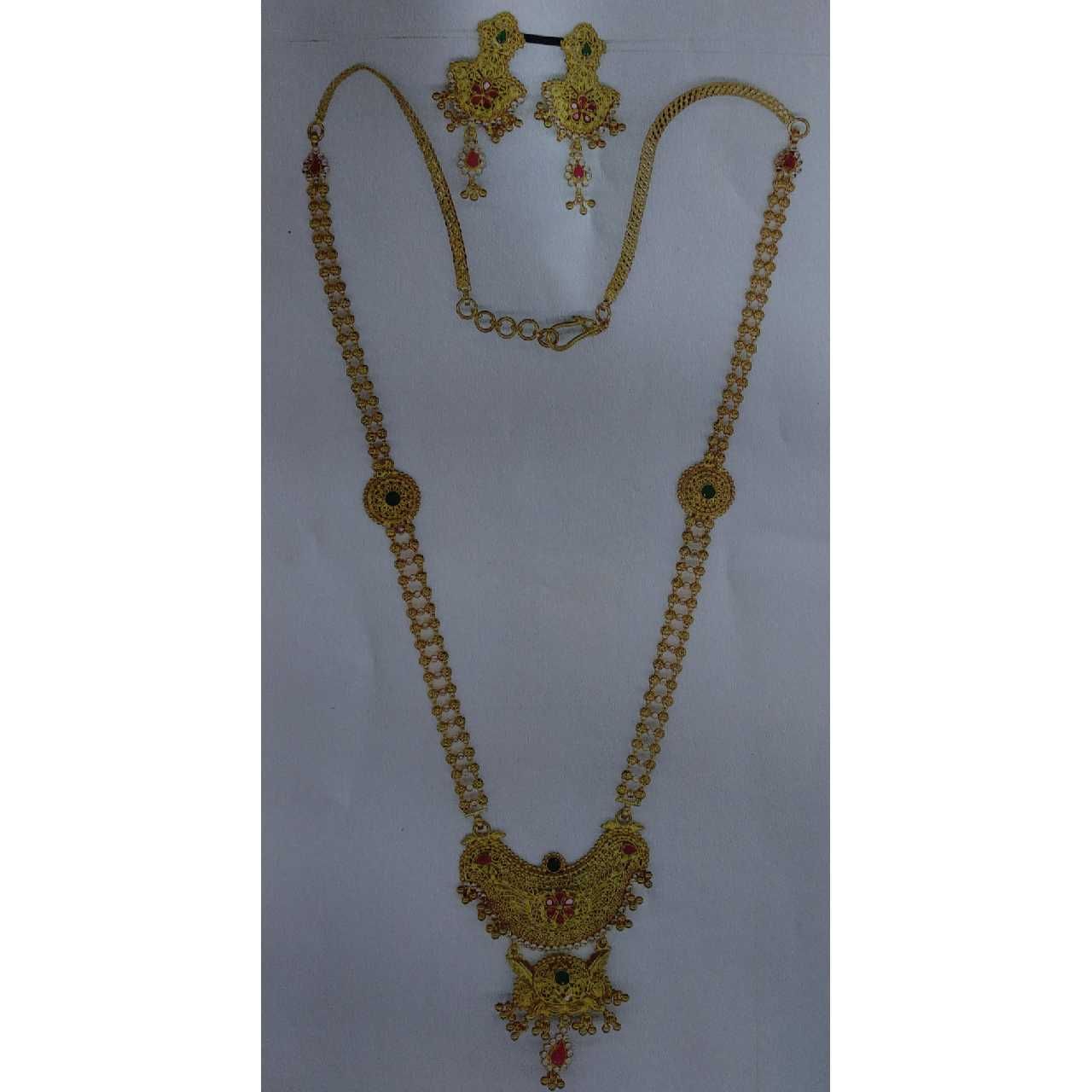 22K Gold Indian Vertical Necklace Set