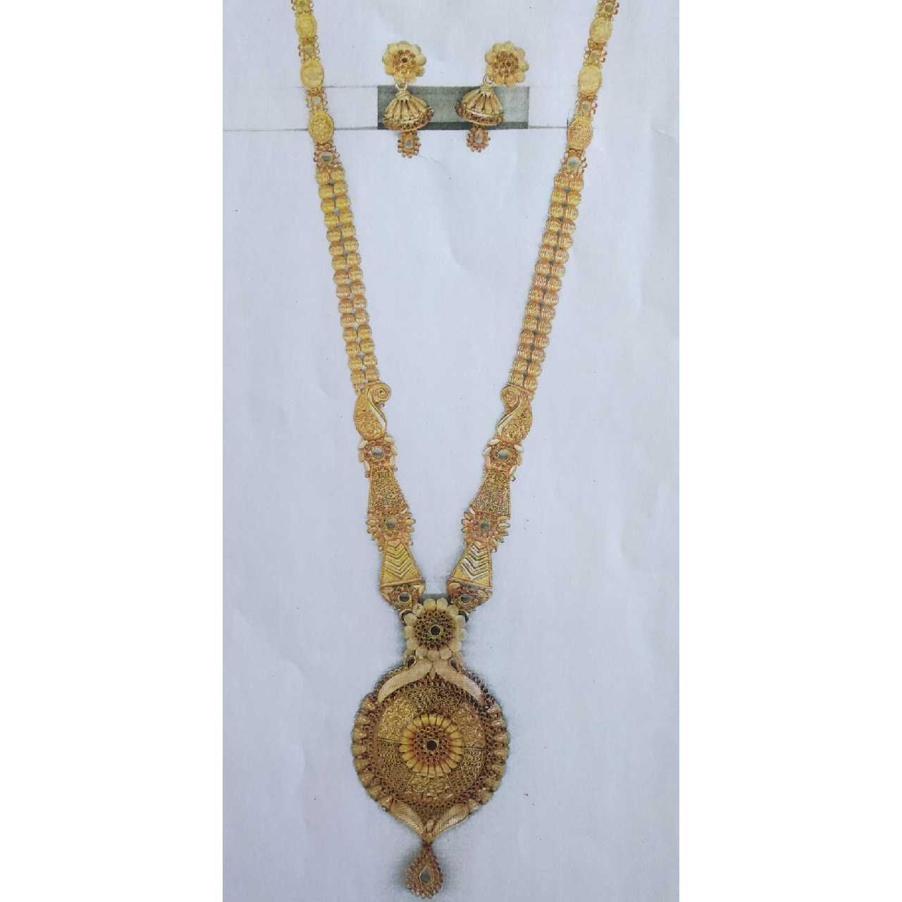 916 Gold Ladies Indian Vertical Necklace Set
