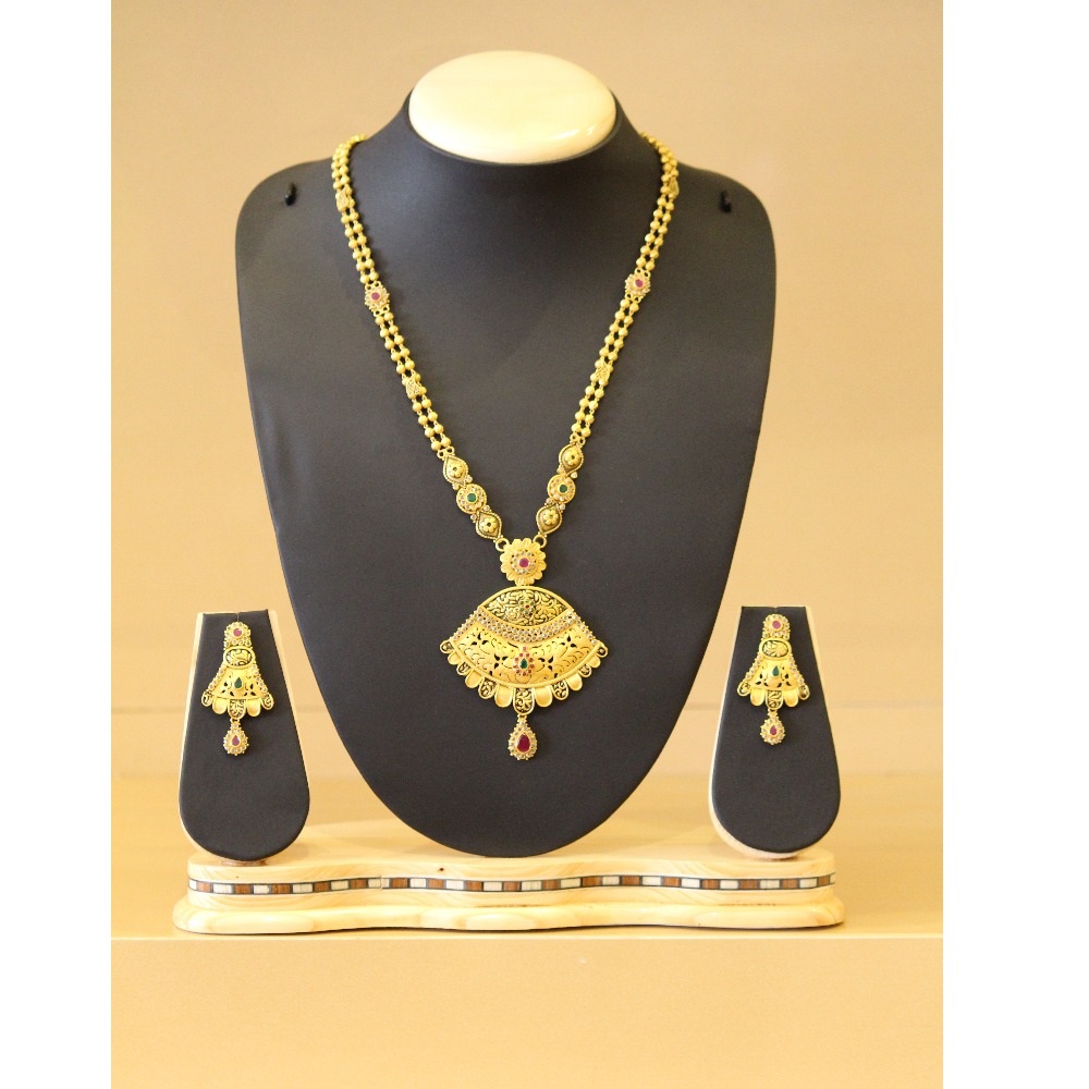 22KT Yellow Gold Ladies Antique Long Vertical Necklace Set