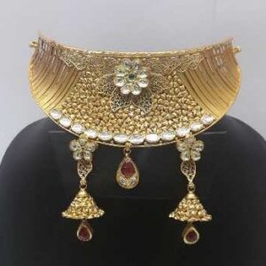 22KT Gold Ladies Kundan Antique Necklace Set