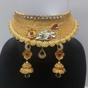 22KT Gold Ladies Kundan Antique Necklace Set