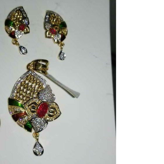 Gold Ladies Indian Fancy Pendant Set yellow