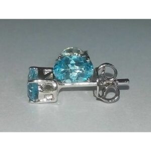 Sterling Silver Earring Stud With Natural Gemstone Swiss Blue Topaz