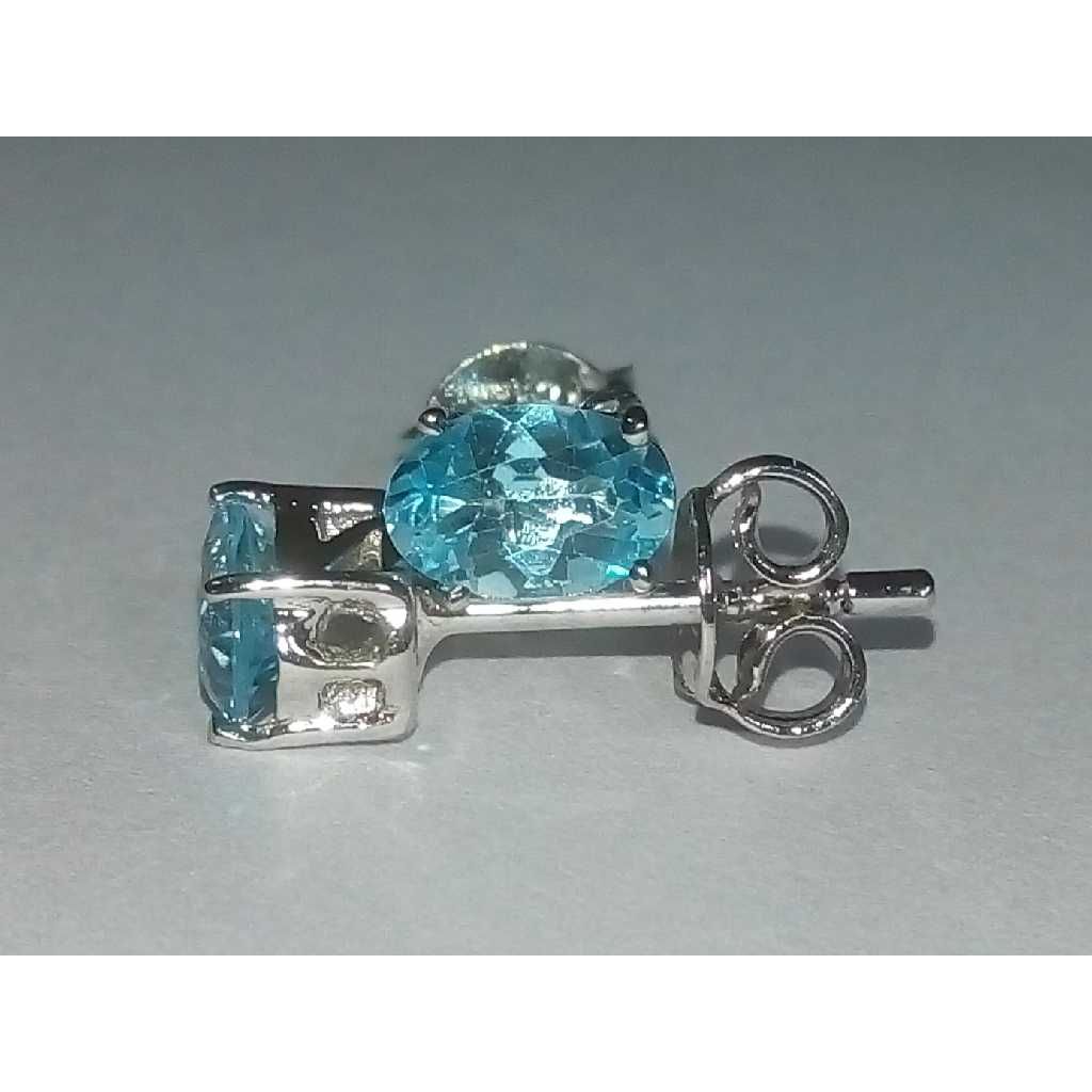 Sterling Silver Earring Stud With Natural Gemstone Swiss Blue Topaz
