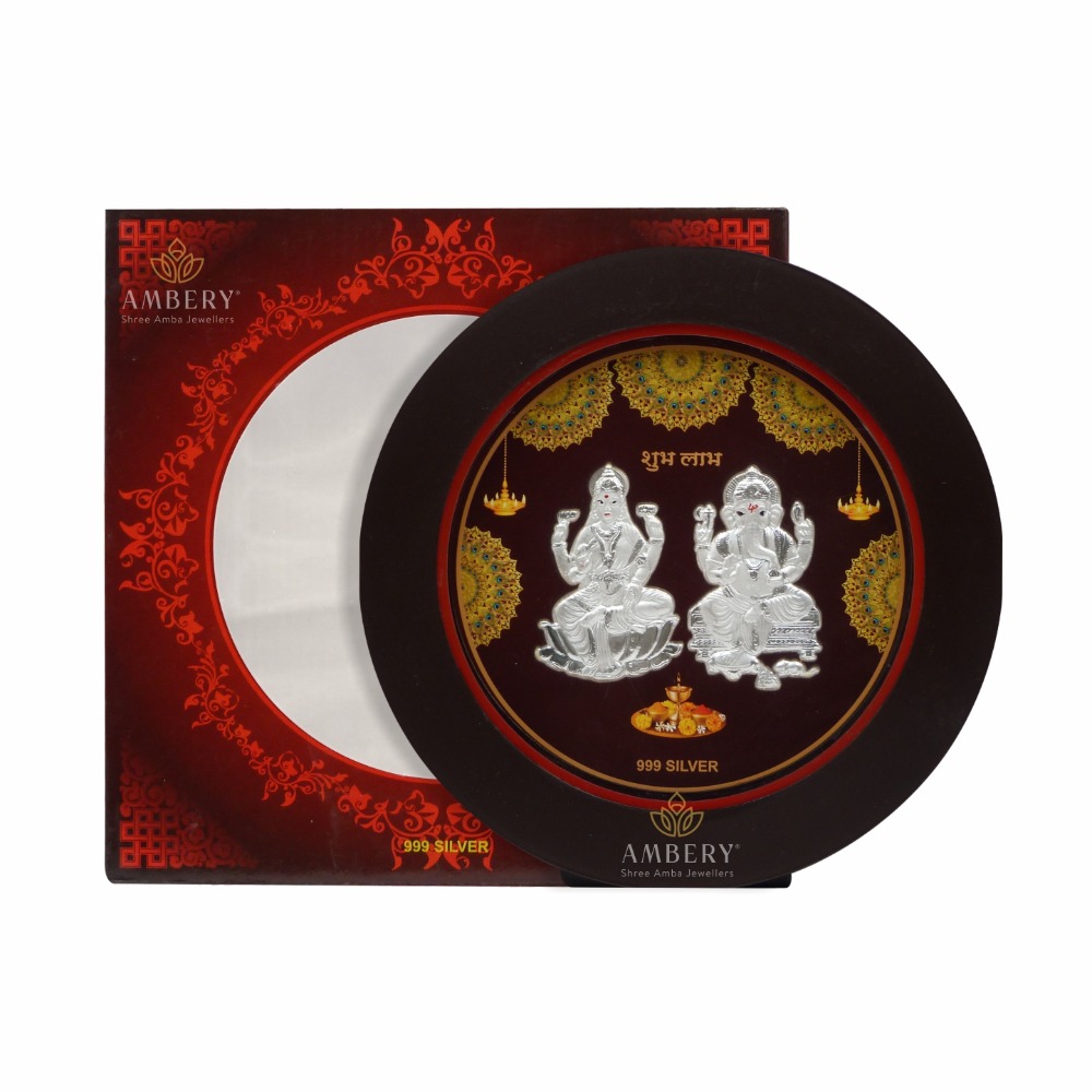 Laxmi Ganesh Silver Round Shape Frame