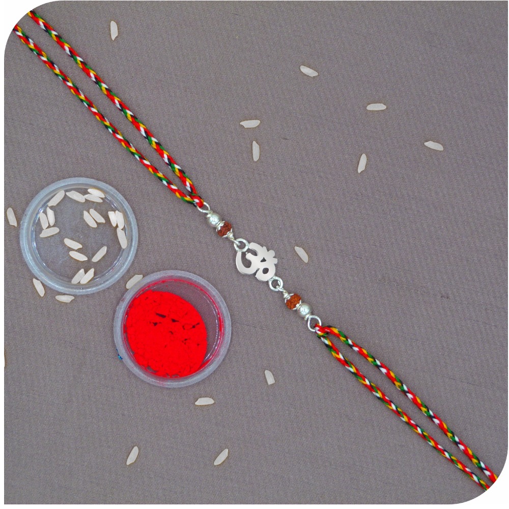Rudrax om silver rakhi