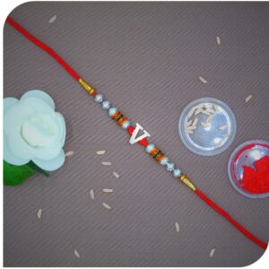 ' v ' alphabet 925 silver rakhi