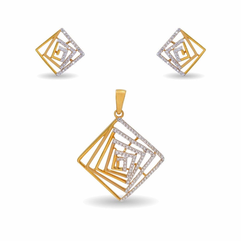 Squares inside cz 22k gold pendant set