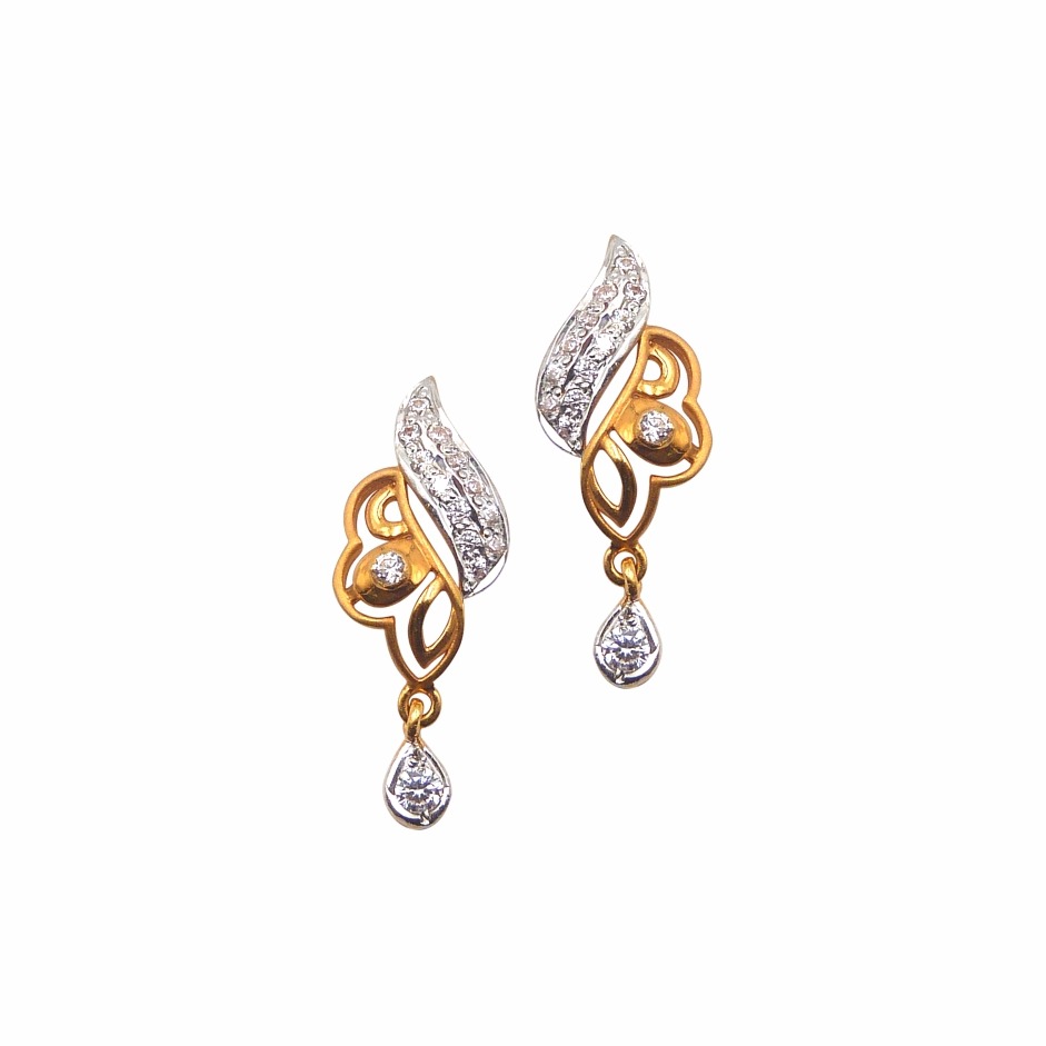 Fancy Carving CZ Earrings 22k Gold