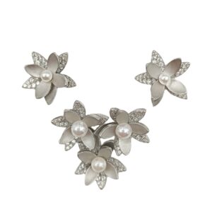Pearl Flower 925 Silver Pendant Set