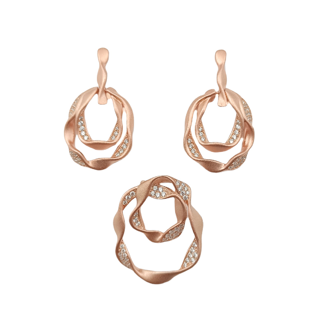 Curly Curves Rose 925 Silver Pendant Set