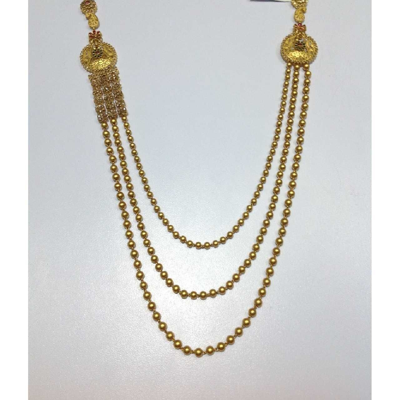 22KT Yellow Gold Ladies Indian Antique 3 Line Necklace