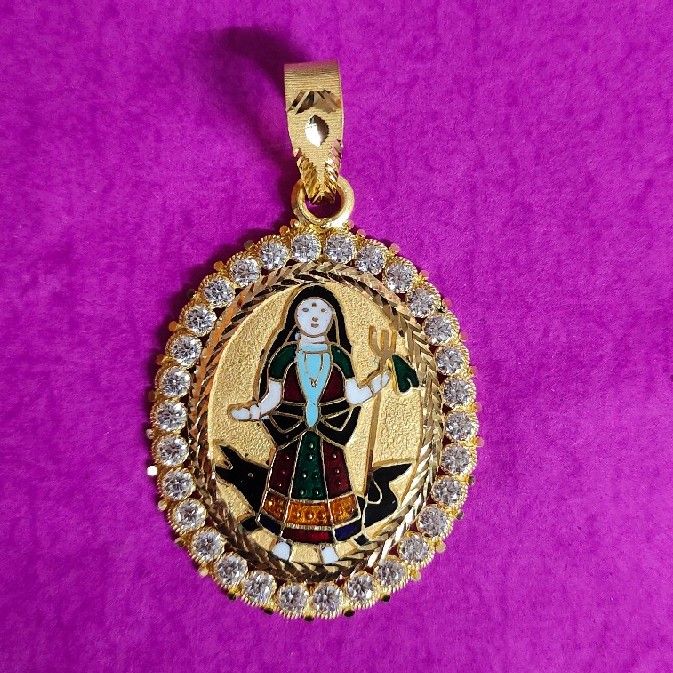 22kt gold khodiyar ma diomond & mina pendant