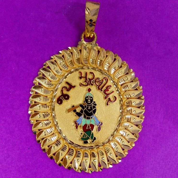 Gold Krishna Mina Pendant
