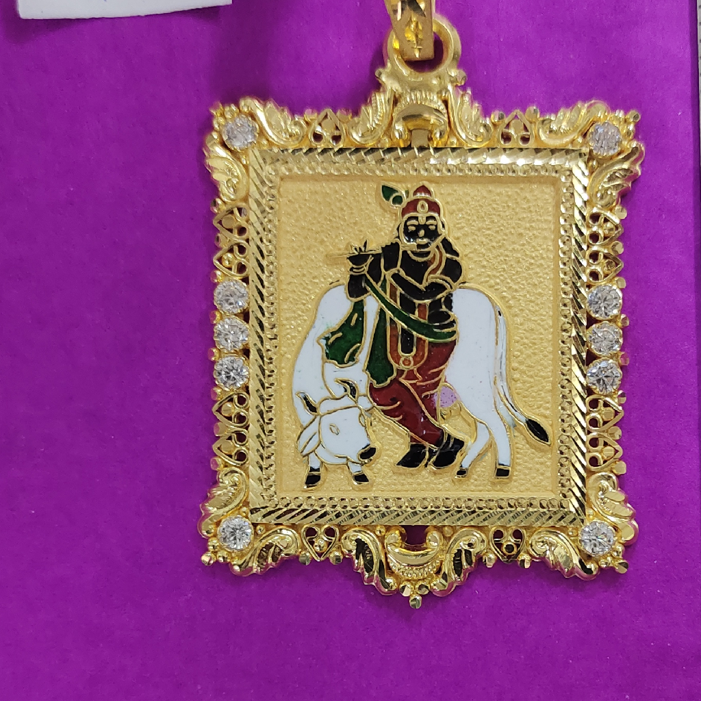 916 Gold Krishna With Cow mina pendant