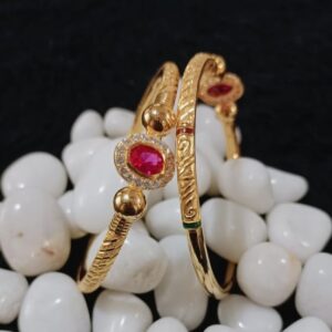 916 Gold Pink Stone Copper Kadli Bangle