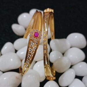 22K Gold Pink Stone Copper Kadli