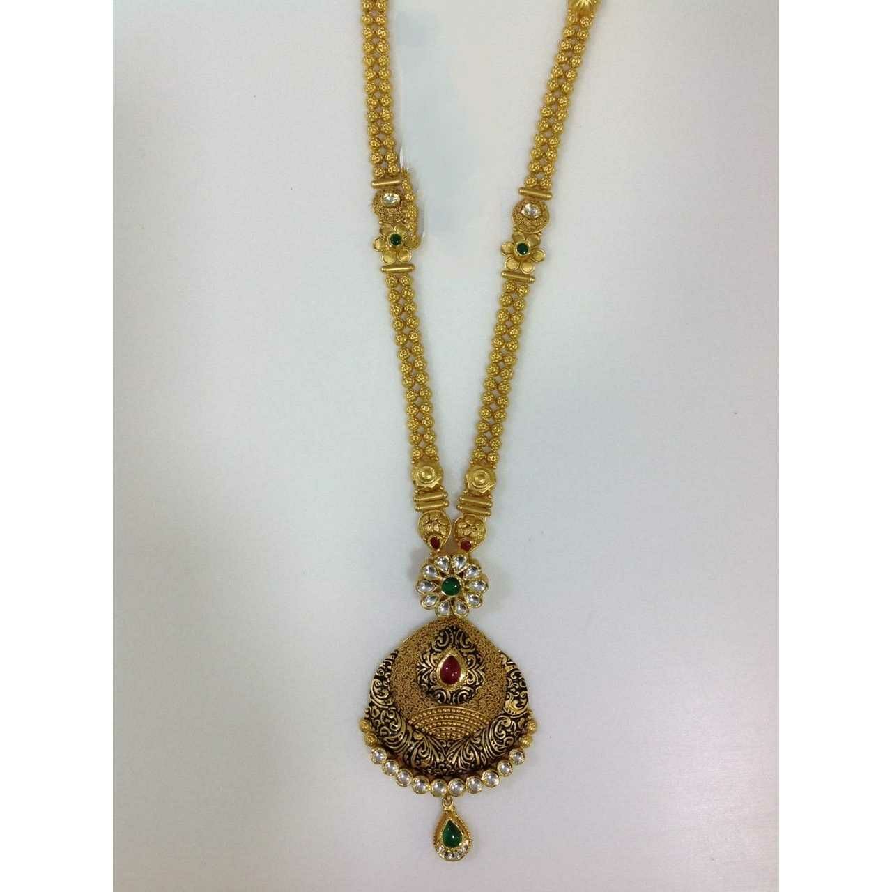 916 Gold Ladies Jadtar Antique Necklace long set Yellow