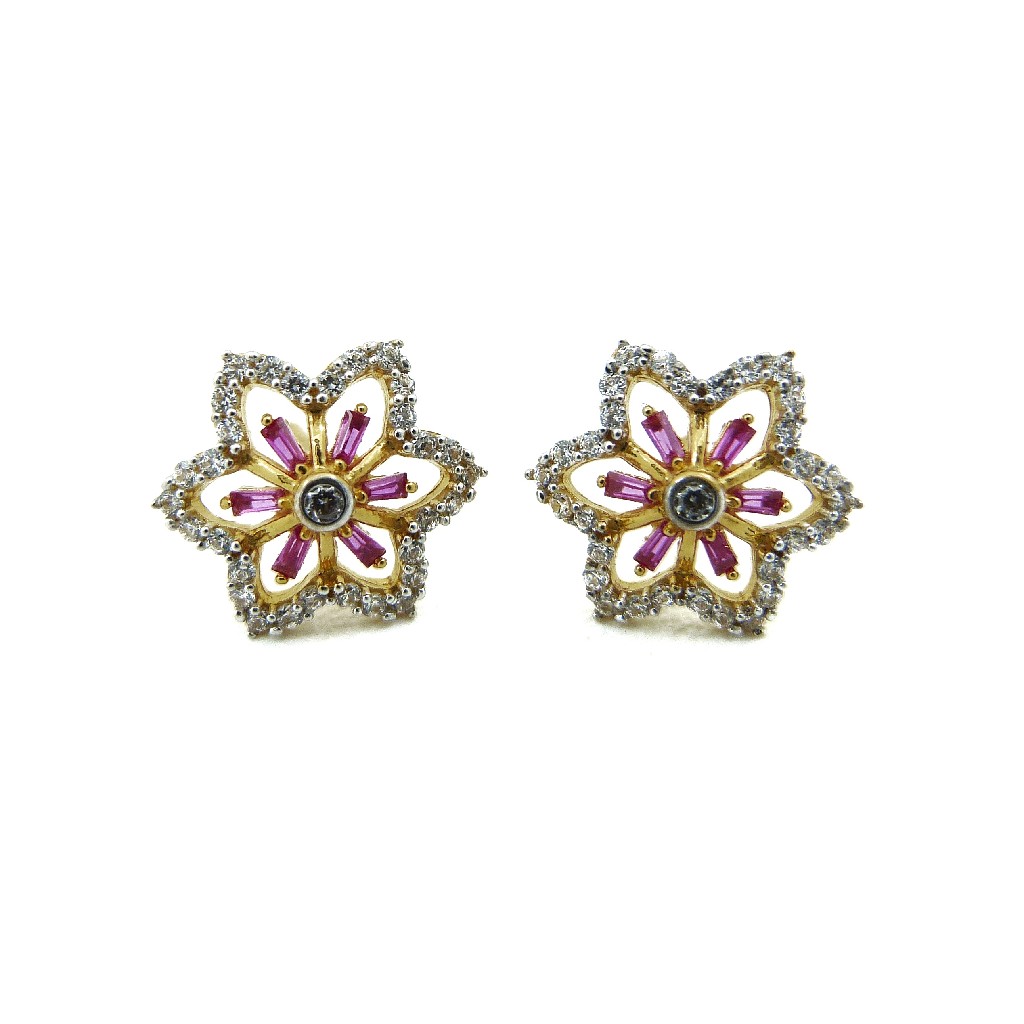 22K Gold Bugget & CZ Flower Tops