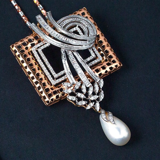 Designer square shape diamond pendant set - Image 2