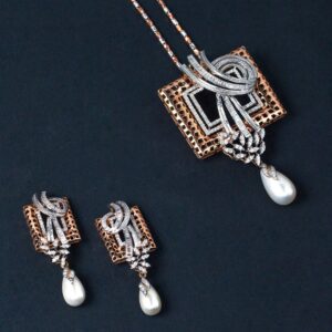 Designer square shape diamond pendant set