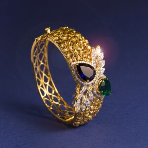 916 gold designer colour stone kada bangle