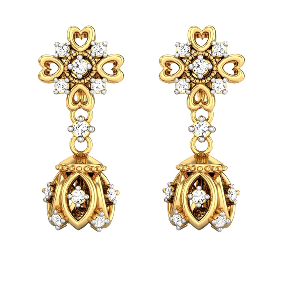 prong setting diamond gold jhumki