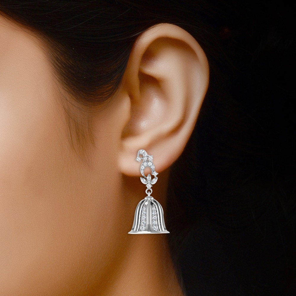white gold diamond jhumki - Image 2