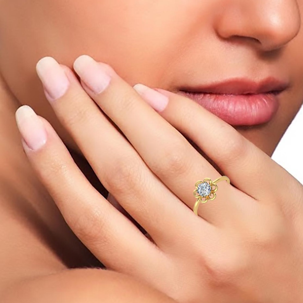 14KT SOLITAIRE ROUND DIAMOND FLOWER RING - Image 3