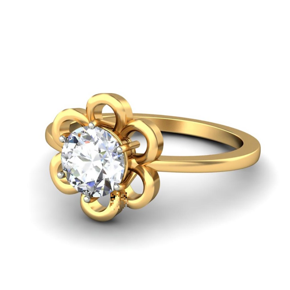 14KT SOLITAIRE ROUND DIAMOND FLOWER RING - Image 2