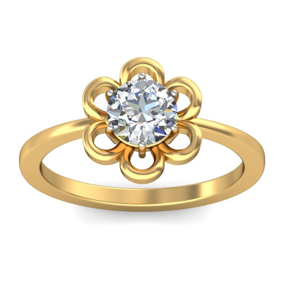 14KT SOLITAIRE ROUND DIAMOND FLOWER RING