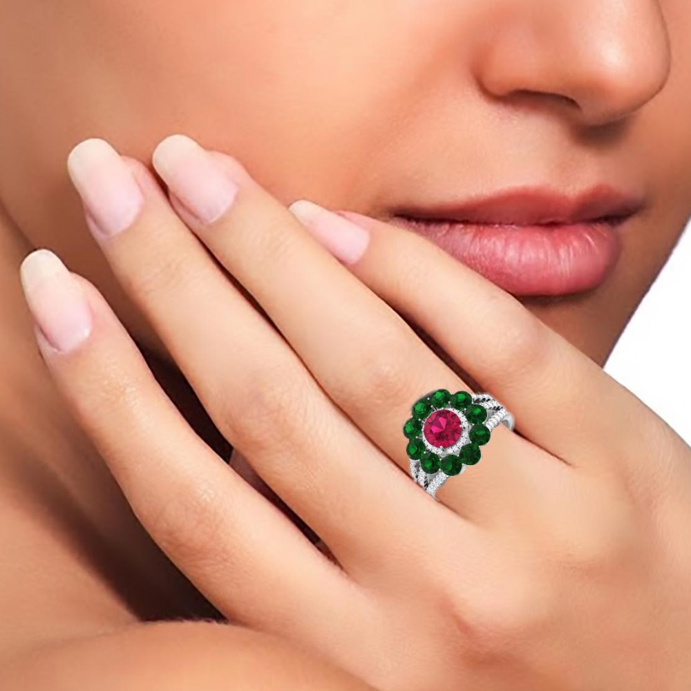 14KT FLOWER STONE RING - Image 2