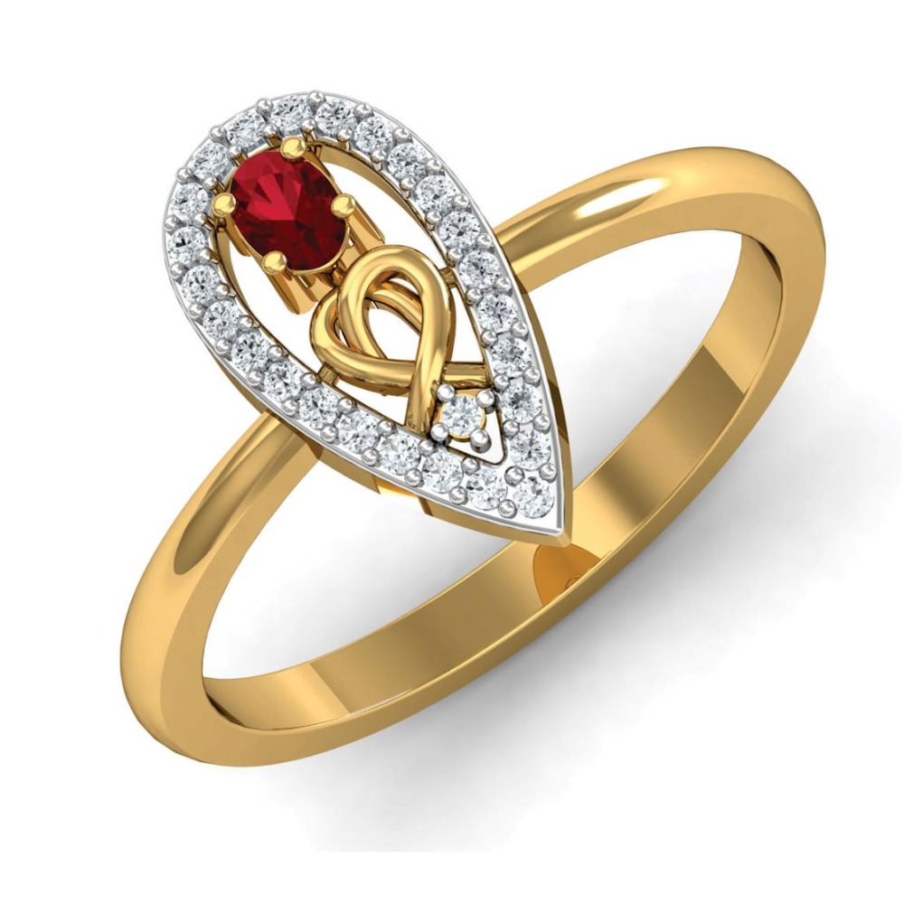 14kt leaves red stone ring