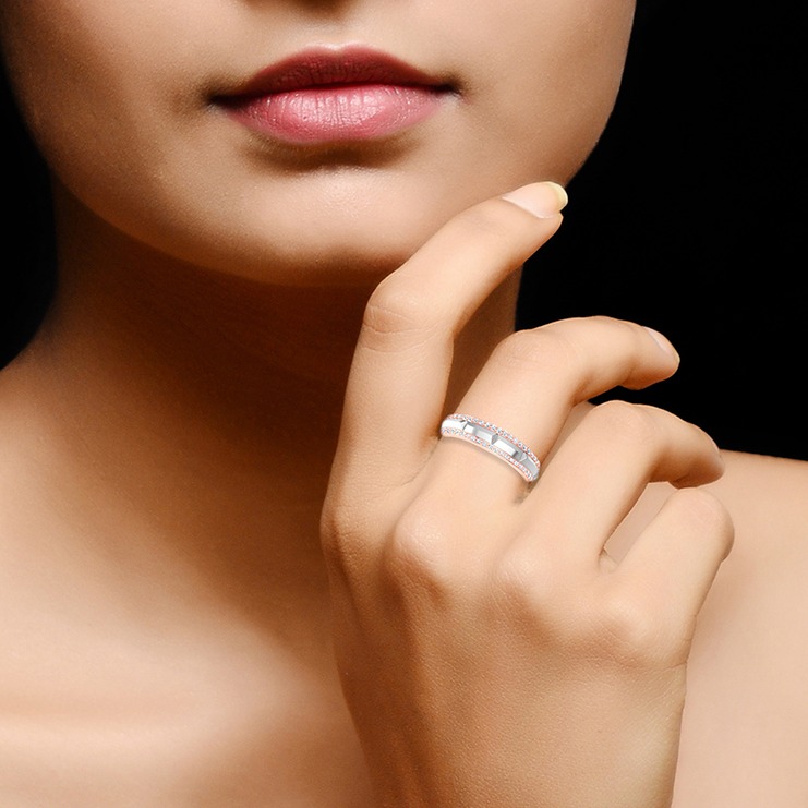 SILVER &ROSE GOLD DIAMOND SHAPE RING - Image 2