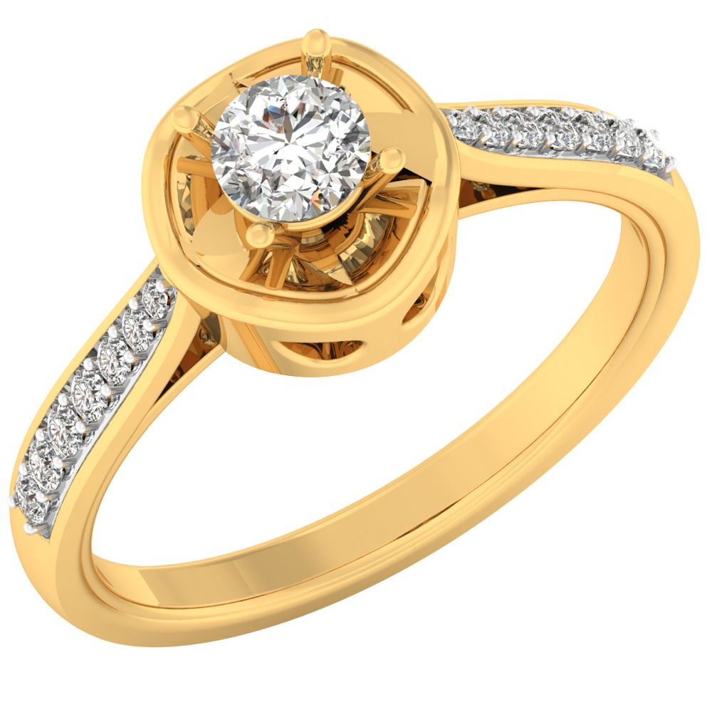 14k yellow gold Round Brilliant Cut Diamonds Antique Engagement Ring