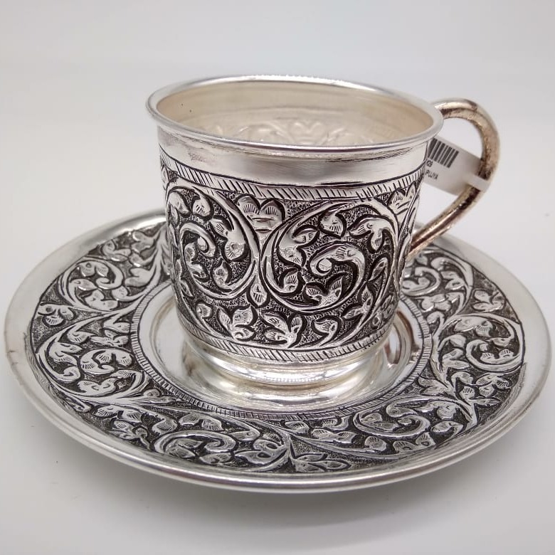 Silver Traditional Ethnic Design Cup & Plate