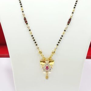 22k Gold CZ Leaves Shape Ruby Mangalsutra