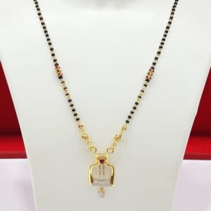 916 Gold CZ With Ruby Stone Pendant Mangalsutra