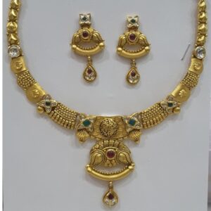 916 gold kundan stone with rava design nacklace set